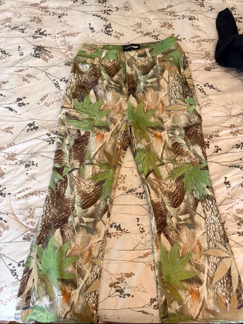 Fashion Nova Green and Brown Camo Boyfriend Jeans